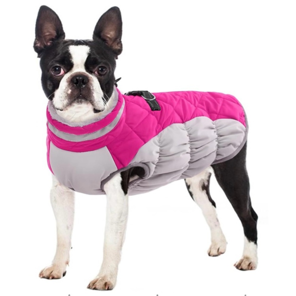 FUAMEY Dog Coat, X-Large, Pink, Faux Fur, Turtle Neck, Zipper, Water Resistant,